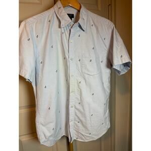 J.Crew mens blue oxford short-sleeve shirt featuring an embroidered anchor print